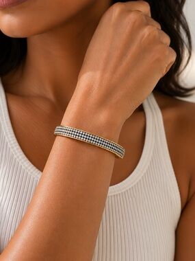 J. Crew Gold Crystal Pavé Hinged Bangle Bracelet